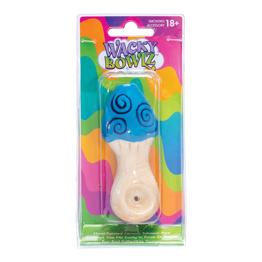 Ceramic Pipe Wacky Bowlz Blue Swirl Mushroom 4" - High Moon Haven