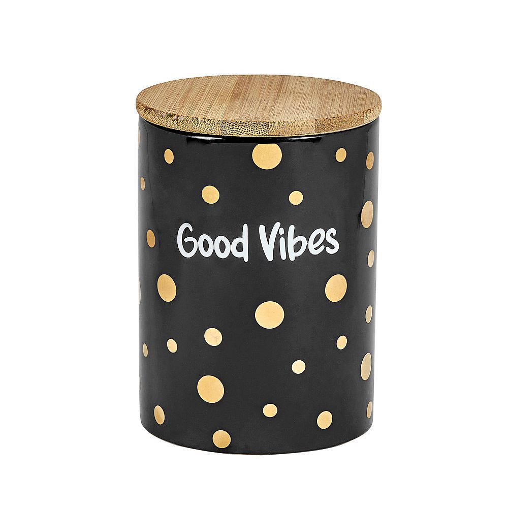 Deluxe Canister Stash Jar Gold Dots Good Vibes - High Moon Haven