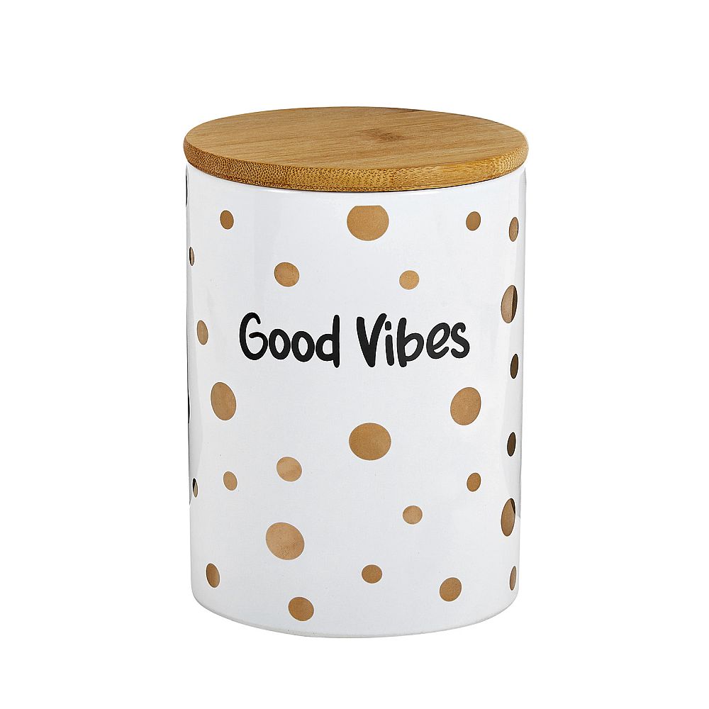 Deluxe Canister Stash Jar Gold Dots Good Vibes - High Moon Haven