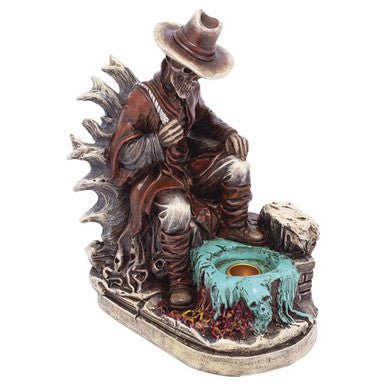 Fujima Skeleton Cowboy Polyresin Incense or Tealight Holder - 8.25" - High Moon Haven