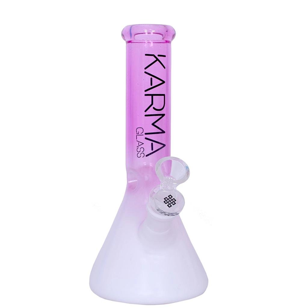 Glass Bong Karma 9" Beaker Two Toned Pink and White - High Moon Haven