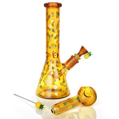 Pulsar Fruit Series Pineapple Express Herb Pipe Glow Duo - 10" / 14mm F - High Moon Haven