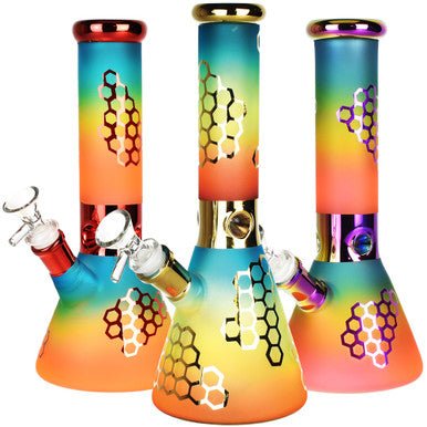 Rainbow Honeycomb Glass Water Pipe - 10" / 14mm F - High Moon Haven