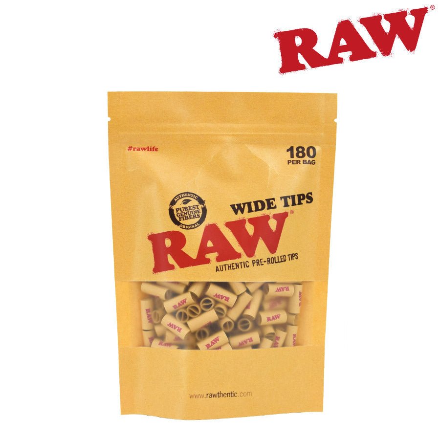 Raw Wide Pre - Rolled Unbleached Tips 180 - Pack Bag - High Moon Haven