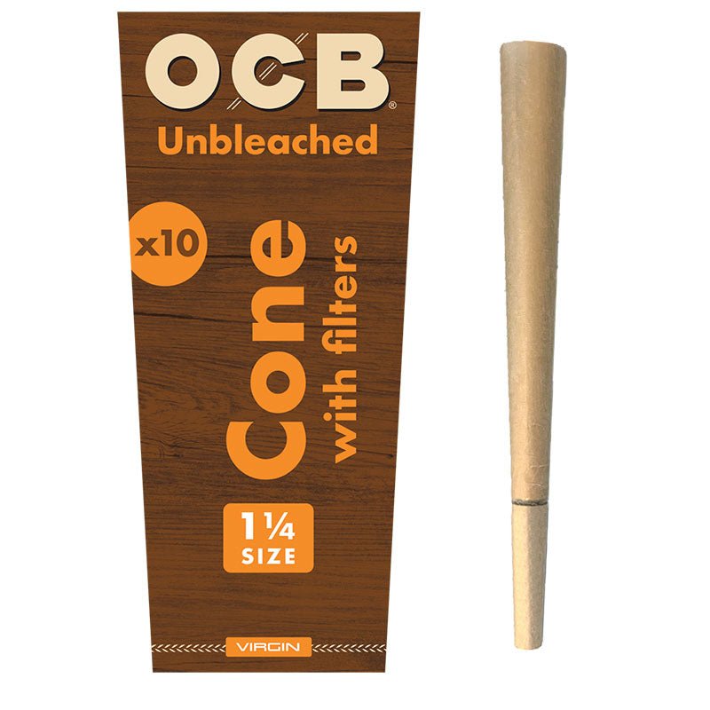 RTL - Rolling Papers OCB Virgin Unbleached Pre - Rolled 1 1/4 Cones 10 - Pack - High Moon Haven