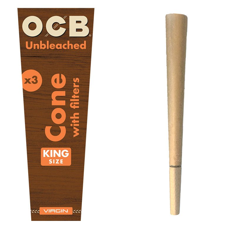 RTL - Rolling Papers OCB Virgin Unbleached Pre - Rolled King Size Cones 3 - Pack - High Moon Haven