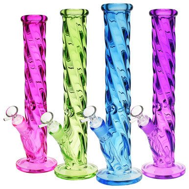 Slick Spiral Straight Tube Water Pipe - 13.5" - 14mm F - Clrs Vry - High Moon Haven