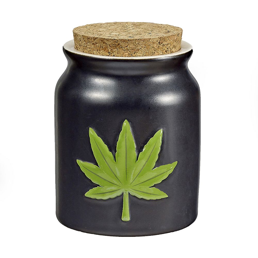 Storage Jar Green Embossed Leaf Stash Jar - High Moon Haven